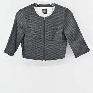 SUSAN BENDER Leather Jacket Sz 4 Charcoal Gray Cropped Textured Zip Quiet Luxury